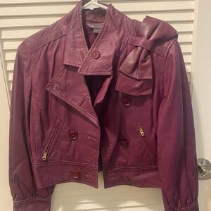 Women's Purple Leather Jacket with Bow Detail